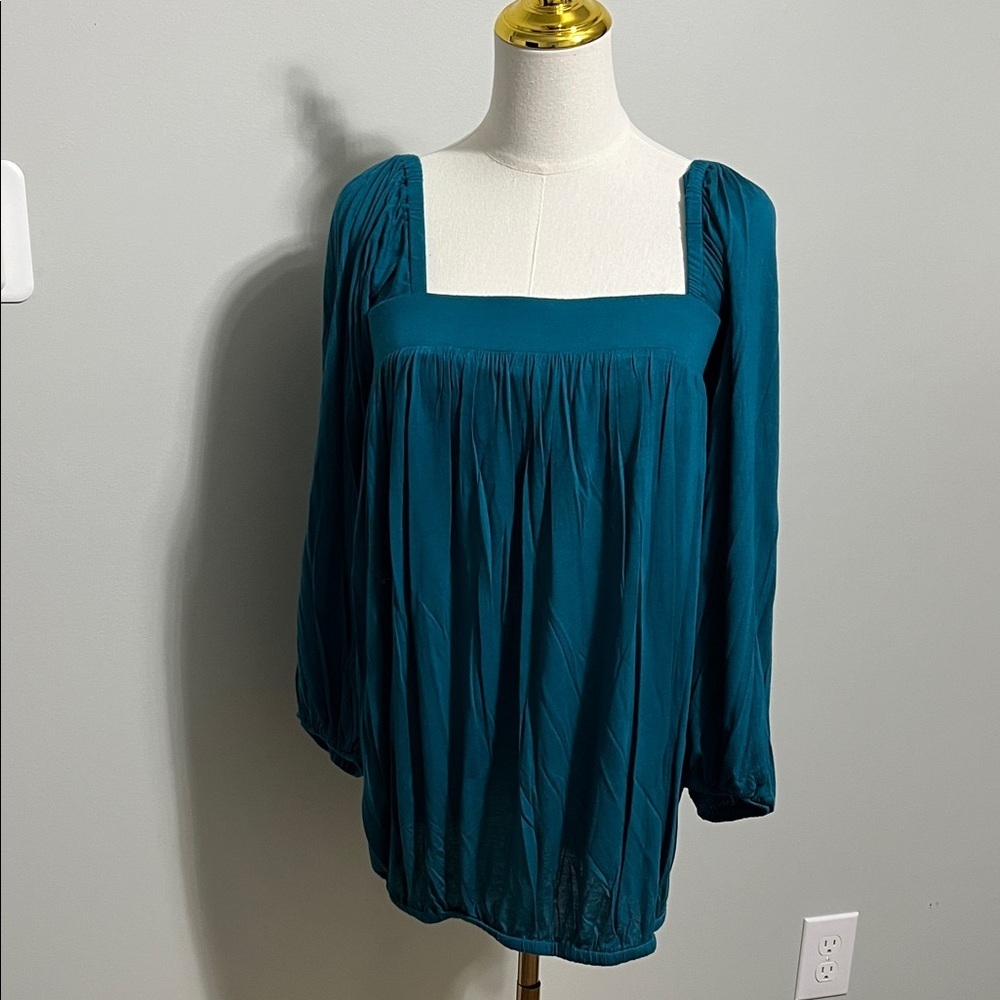 Moda International Teal Square-Neck Long-Sleeve Blouse